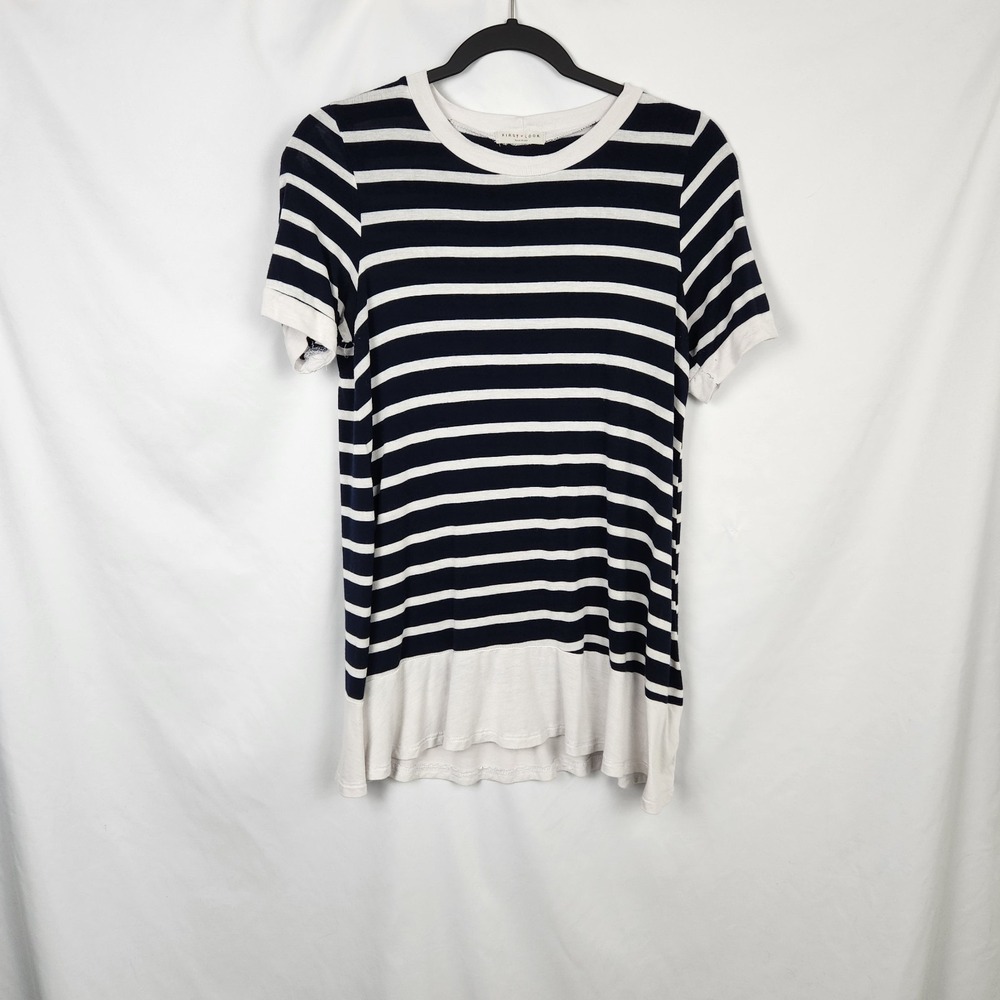 First Look Womens Short Sleeve Striped Top Navy And White Size‎ Medium Soft
